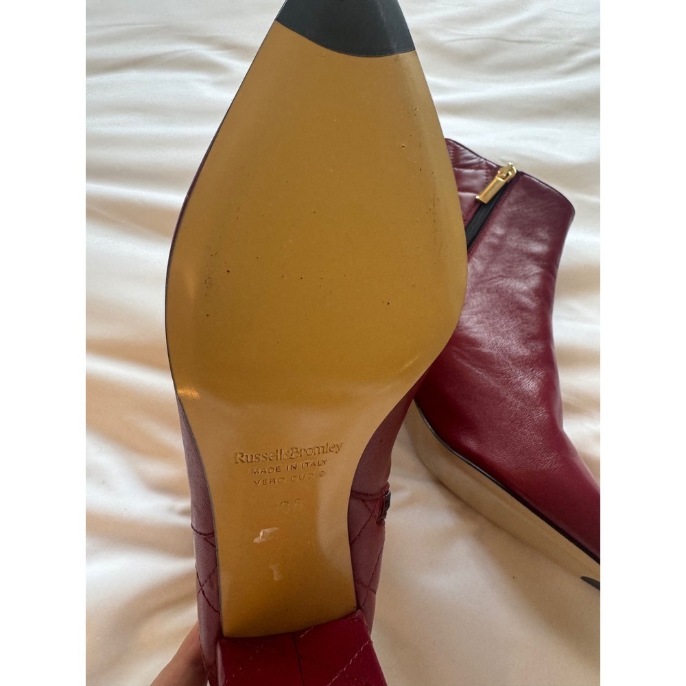 Russell Bromley Burgundy Quilted Leather Pointed Block Heel Ankle Boots Size 7 - Picture 9 of 10